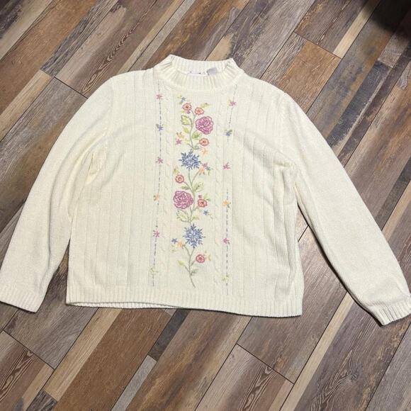 Cream embroidered floral | Grandma Sweater| Y2k| Cottage 90s - Picture 1 of 6